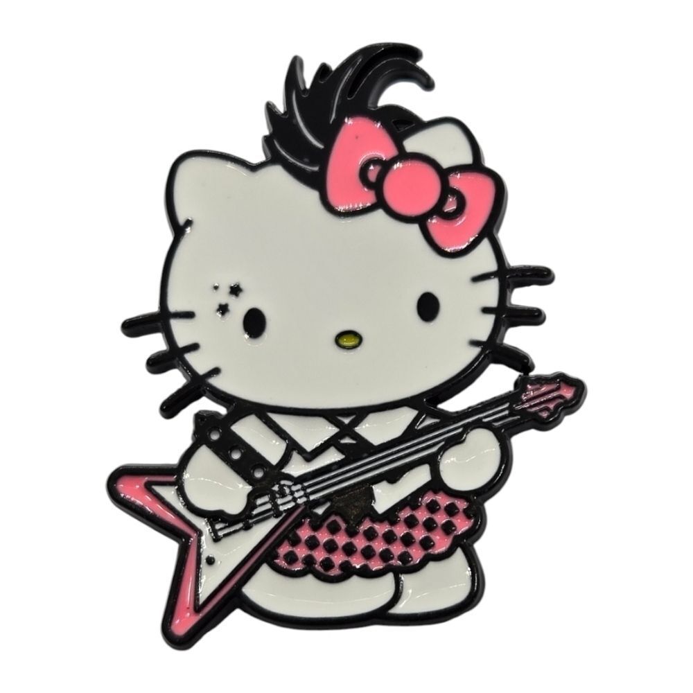 Hello Kitty Punk Rock Enamel Pin Guitar Sanrio Kawaii Edgy Backpack Badge Y2K